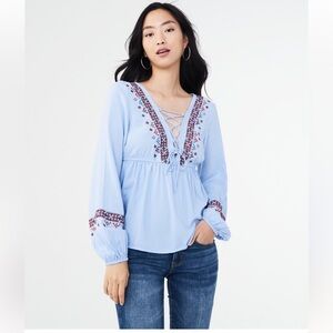 Vivid Blue Boho Aeropostale Peasant Top/Blouse